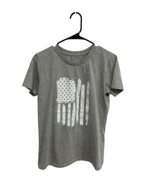Collette Love Large Gray Distressed American Flag Graphic T-Shirt Retro 90s